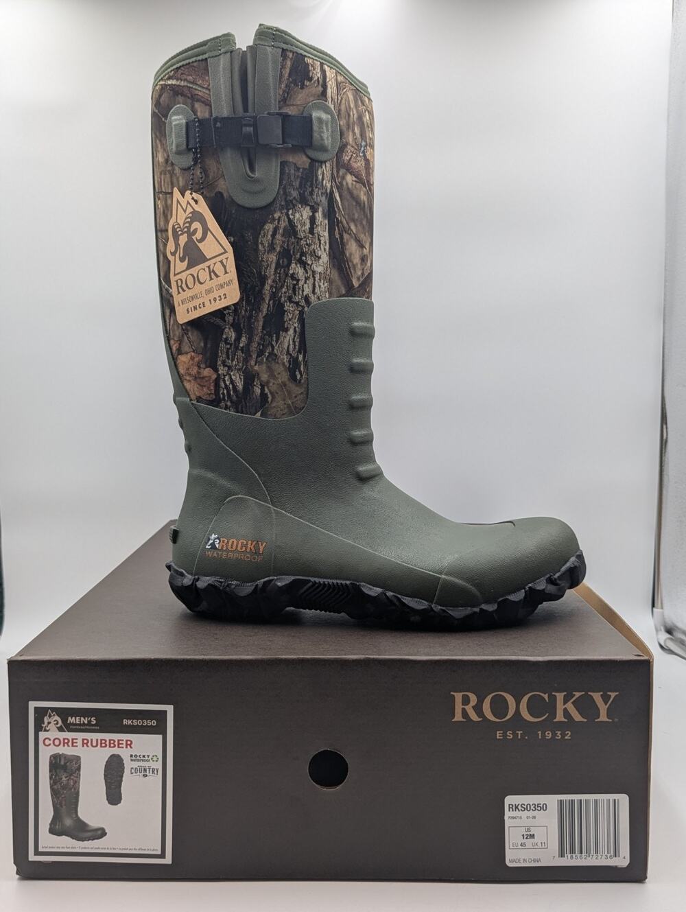Rocky Core Rubber Mens Size 12 Waterproof Outdoor Camo Hunting Boots New